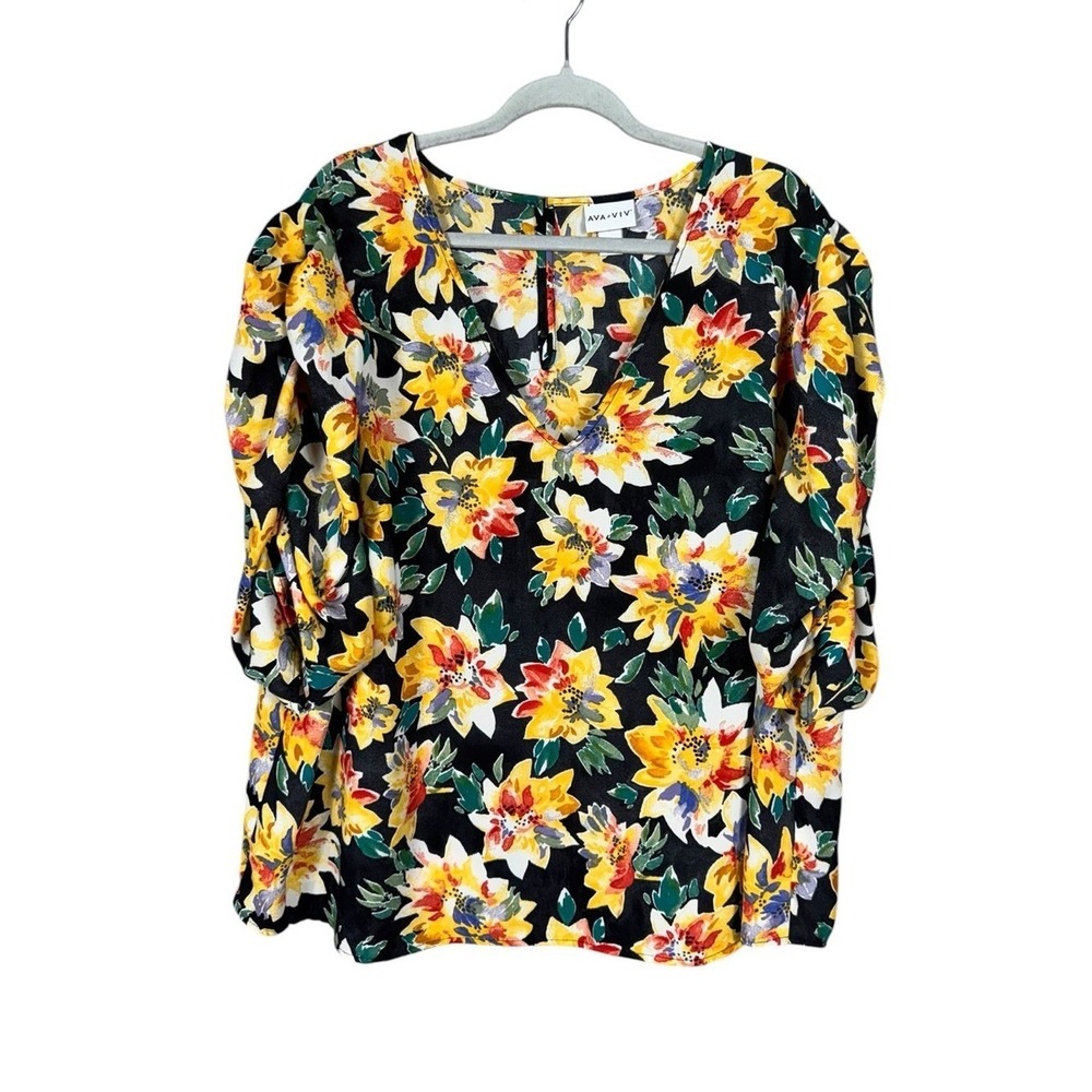 Ava & Viv Floral Blouse Top Size 3X Bohemian Coastal Beach Resort Prairie
